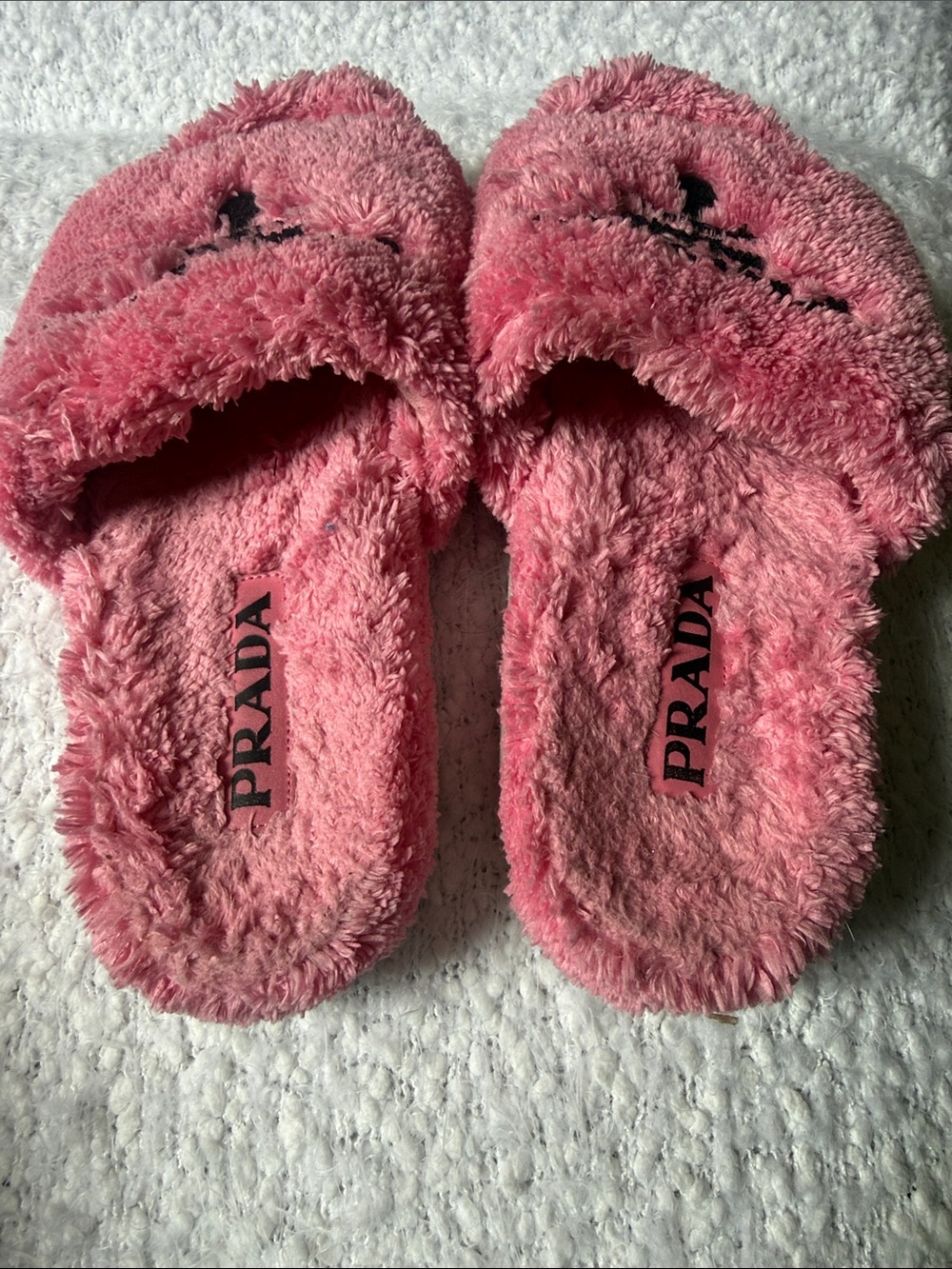 Prada Pink Plush Logo Slide Sandals - Picture 4 of 8